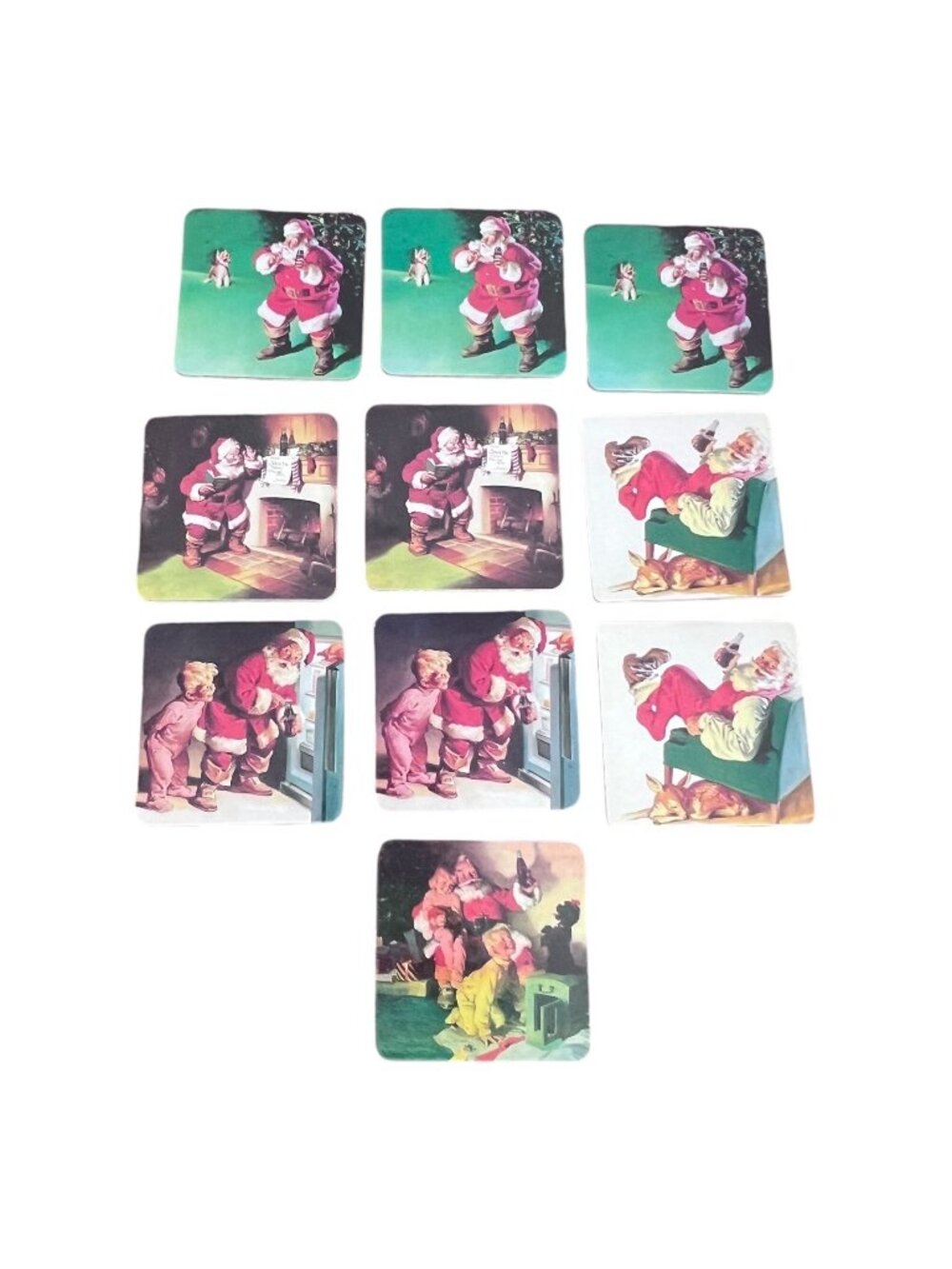 Vtg Coca Cola Santa Coasters Lot Of 10 Cork Back Christmas 2000 3.5 In Square